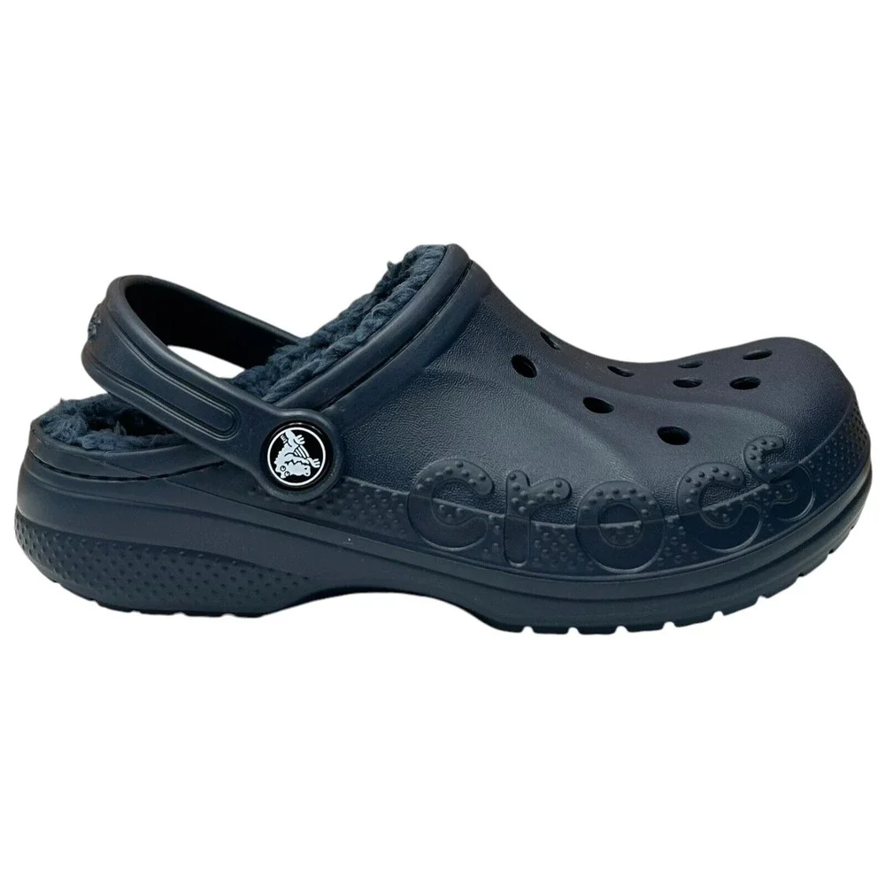 Crocs Youth Boy's Lined Slip-on Clogs Size 3 Navy‎ Blue Lightweight Cozy & Comfy